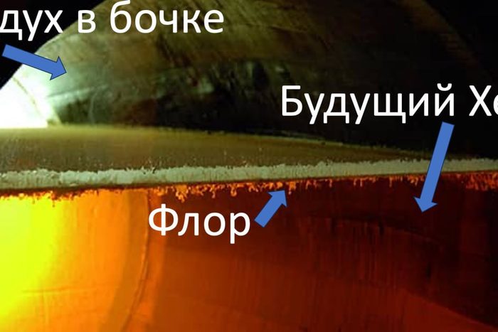 Схема бочки с хересом: слой флора между вином и воздухом